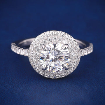 Halo Style Round Diamond Engagement Ring with Pavé Band in 14K Yellow Gold Gurukrupa-Gems