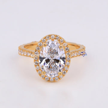 Halo set oval cut lab diamonds solitaire ring in 14 kt yellow gold vvs clarity diamonds Gurukrupa-Gems