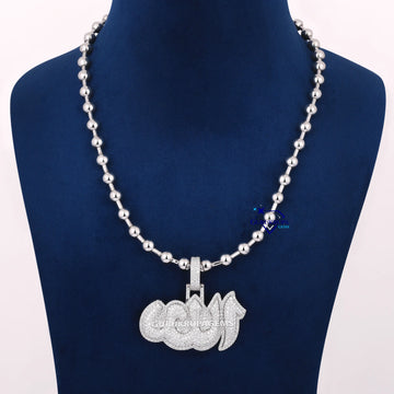 Hand Made Diamond Pendant With Chain Jewelry In 14KT White Gold Gurukrupa-Gems