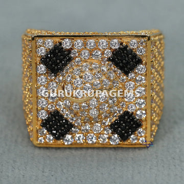 Handcrafted Mens Diamond Ring In 14KT Yellow Gold With Lab Created Round Cut Diamond - Gurukrupa-Gems
