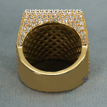 Handcrafted Mens Diamond Ring In 14KT Yellow Gold With Lab Created Round Cut Diamond - Gurukrupa-Gems