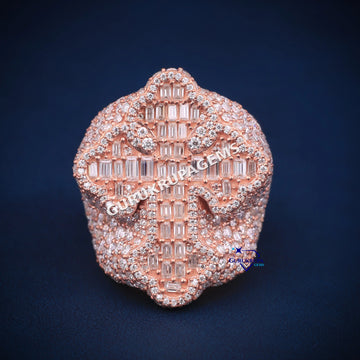 Hip hop diamond cross ring full rose gold diamond Gurukrupa-Gems