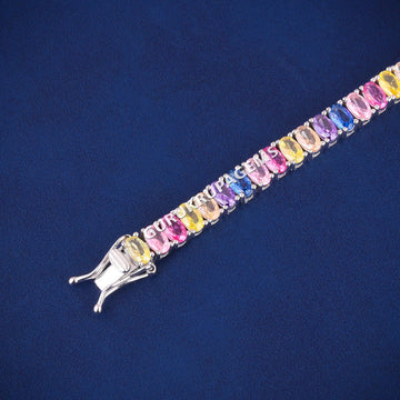 HipHop Iced Out Rainbow Sapphire Tennis White Gold Diamond Bracelet Multicolor Ombre Princess Cut Gurukrupa-Gems