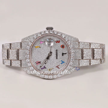 Hot selling hip hop rainbow colorful dials with moissanite diamond watch crafted in stainless steel with vvs clarity diamonds Gurukrupa-Gems