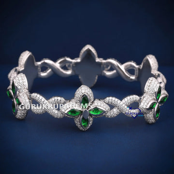 Infinity style green gemstone diamond clover bracelet Gurukrupa-Gems