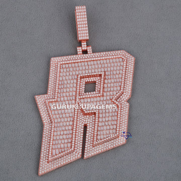 Initial letter custom pendant beautiful design crafted with 14kt rose gold round and baguette cut labgrown diamonds Gurukrupa-Gems