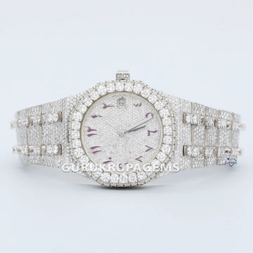 Introducing a stylish mens watch crafted from stainless steel featuring lab-grown diamond with vibrant purple Arabic numerals Gurukrupa-Gems