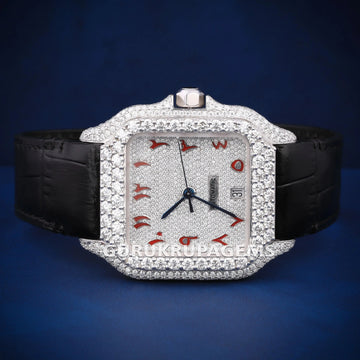 Leather black belt red custom hip hop rappers style diamond watch Gurukrupa-Gems