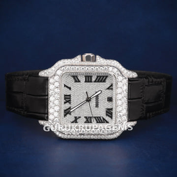 Leather black belt red custom hip hop rappers style diamond watch Gurukrupa-Gems