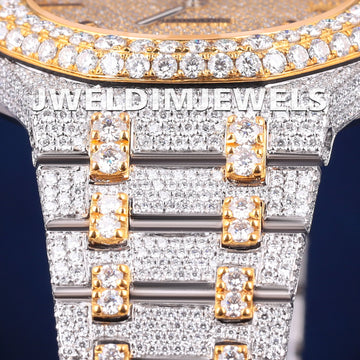Luxurious Two Tone Iced Out Hiphop Bust Down Watch with Full Diamond Rose Dial VVS Custom Mens Diamond Watches (Copy) Gurukrupa-Gems