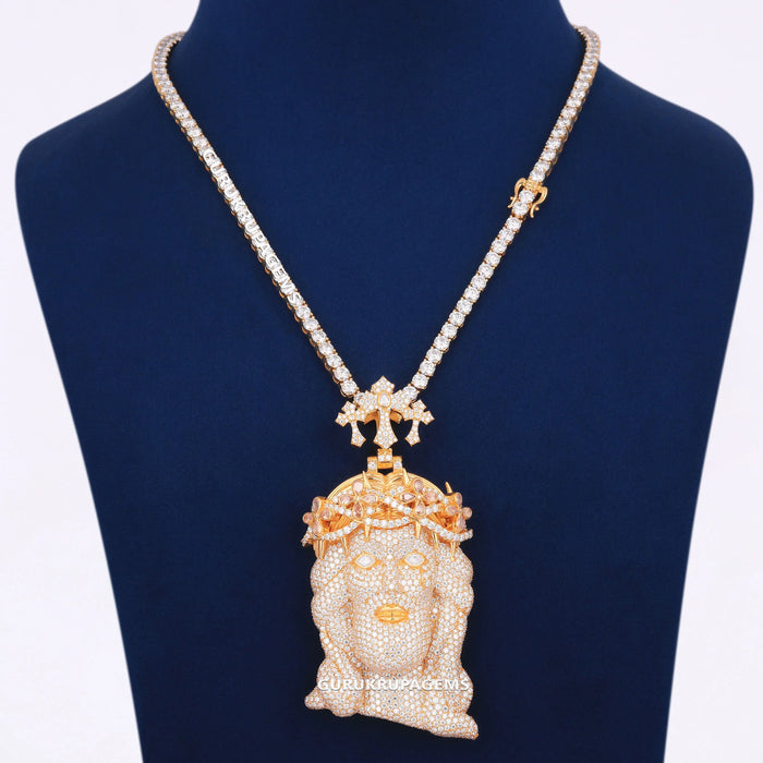 Luxury New 14K Gold Full Iced Out Jesus Christ Face Pendant with Triple Cross Clasp Tennis Chain Men Necklace Rapper Real Iced Out Chains with Pendants