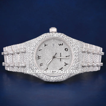 Luxury VVS Diamond Moissanite Watch Iced Out Arabic Numericals Automatic Movement For Men Gurukrupa-Gems