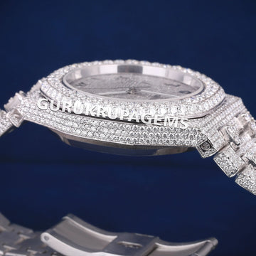 Luxury VVS Diamond Moissanite Watch Iced Out Arabic Numericals Automatic Movement For Men Gurukrupa-Gems