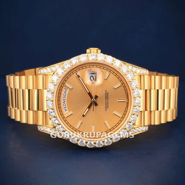 Iced Out Rose Gold Watch with Roman Dial and Diamond Bezel for Men Gurukrupa-Gems