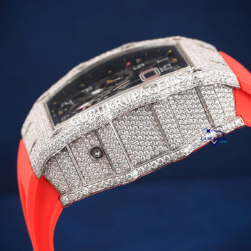 Mechanical Branded Red Belt Diamond Watch for Men Gurukrupa-Gems