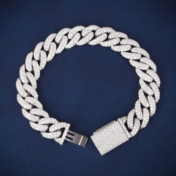 Men’s White Gold Miami Iced Bracelet 8 Inch 13 mm Diamond Link Style for Trendy Hip Hop Look Gurukrupa-Gems