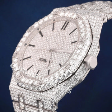 Luxury Two Tone Rose Gold Color and Silver Fully Iced Out Bezel Diamond Watch with Custom Design for Mens & Womens Gurukrupa-Gems