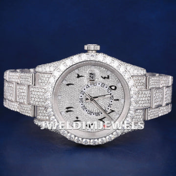 Mens & Womens Luxury Style Dark Red Dial Watch with VVS Clarity Round Moissanite Diamond Jubilee Bracelet New Custom Design Watches Gurukrupa-Gems