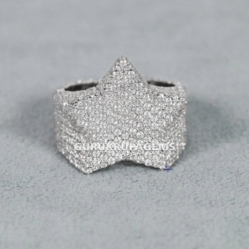 Meticulously crafted this star shaped 14 kt white gold lab grown diamond hip hop ring with VVS clarity diamonds Gurukrupa-Gems