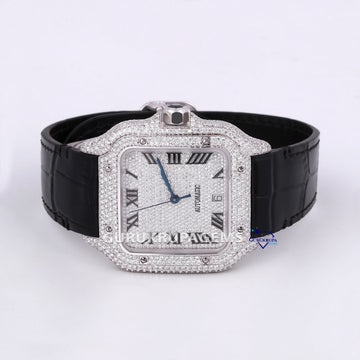 Moissanite diamond leather belt diamond hip hop watch featuring roman numerals and VVS clarity Gurukrupa-Gems