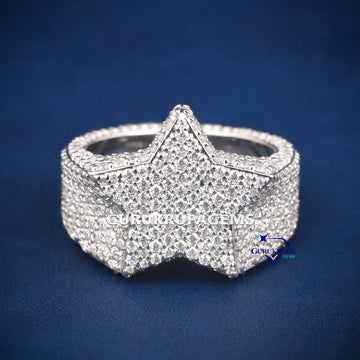Passed diamond tester full white hip hop diamond star ring Gurukrupa-Gems
