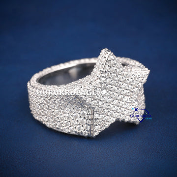 Passed diamond tester full white hip hop diamond star ring Gurukrupa-Gems