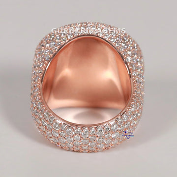 Personalized Hip Hop Diamond Ring In 14KT Rose Gold With Round Cut Lab Diamond Gurukrupa-Gems
