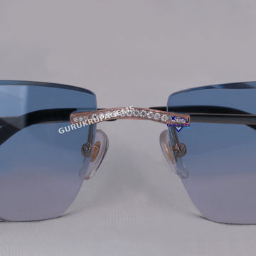 Rimless Sunglasses for Men Blue Color Glass VVS Diamond Branded Sunglass Gurukrupa-Gems