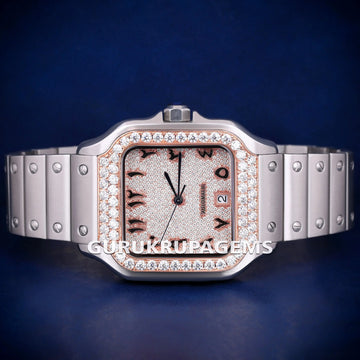 Two Tone Iced Out Diamond Watch with Multicolor Roman Numerical Dial and Custom Silver Rose Gold Color Bezel Watches (Copy) Gurukrupa-Gems