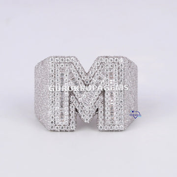 Round and baguette cut lab grown hiphop custom letter ring for men women Gurukrupa-Gems