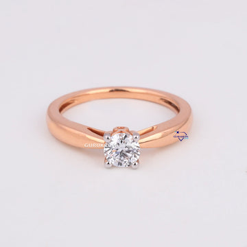 Round cut 14 kt rose gold lab diamond solitaire ring with VVS clarity wedding engagement gift Gurukrupa-Gems