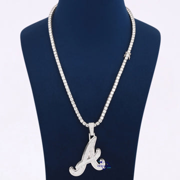 Small Brilliant Round Cut VVS Clarity Diamond Letter Pendant With Tennis Chain Gurukrupa-Gems