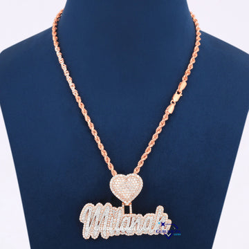 Small Round Cut Diamond Pendant With Rope Chain In 14KT Rose Gold Gurukrupa-Gems