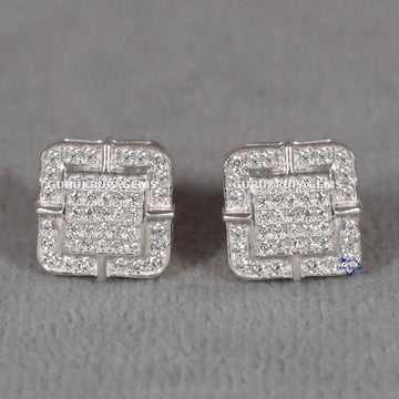 Square shape diamond studded 14 kt white gold diamond earring for engagement for regular wear Gurukrupa-Gems