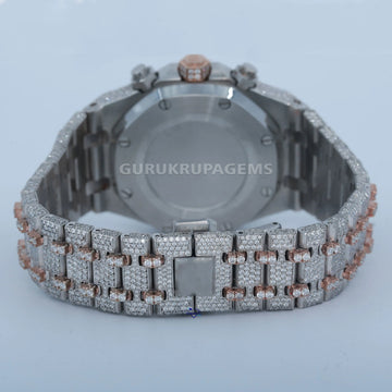 Stainless steel watch featuring three inner chronograph dials each with labgrown diamonds of VVS clarity Gurukrupa-Gems