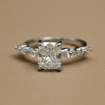 Stunning 14kt white gold ring with VVS clarity labgrown cushion and marquise cut diamond ring Gurukrupa-Gems
