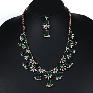 Stylish green gemstone lab grown diamond necklace for women in 14 kt rose gold Gurukrupa-Gems