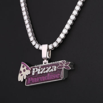Tennis Chain With Unique Name Plate Diamond Pendant VVS Clarity Diamond Chain Pendant Gurukrupa-Gems