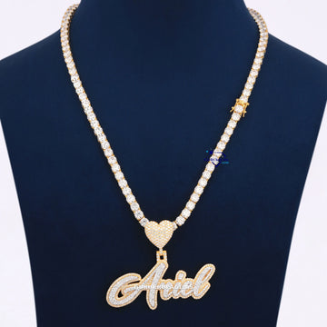 Tennis Diamond Chain With Small Letter Diamond Pendant In 14K Gold Gurukrupa-Gems