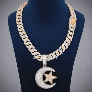 Two Tone 14KT Gold Custom Hand Made Design Lab Diamond Mens Gold Chain With Pendant Gurukrupa-Gems