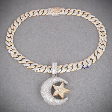 Two Tone 14KT Gold Custom Hand Made Design Lab Diamond Mens Gold Chain With Pendant Gurukrupa-Gems