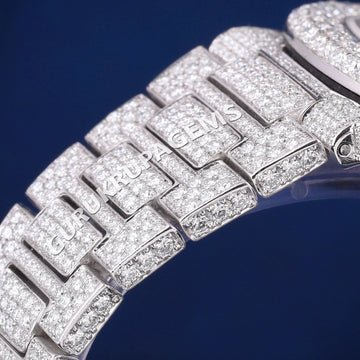 Two Tone Blue Dial Rose Gold Plated Watch Iced Out VVS Moissanite Diamond Luxury Dual Collection Gurukrupa-Gems