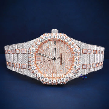 Two Tone Hip Hop Diamond Watch Fully Iced Out Lab Created Round And Baguette Cut Diamond Watch Gurukrupa-Gems