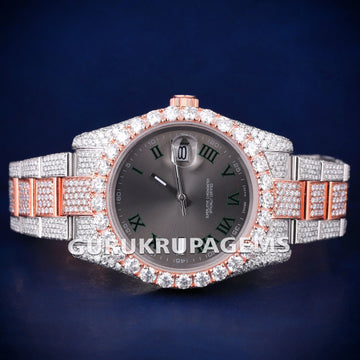 Two Tone Silver Yellow Gold Color Diamond Jubilee Watch with Black Roman Dial and Fully Iced Out Presidential Bracelet for Mens Luxury Look Gurukrupa-Gems