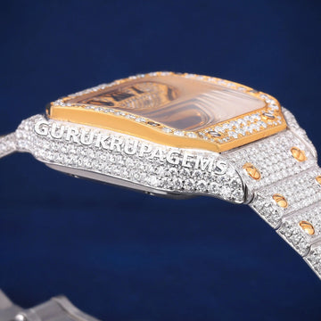 Fully Custom Iced Out Blue Roman Numeral Dial with Diamond Bezel Ballon Bleu Dumont Automatic Movement Luxurious Watch (Copy) Gurukrupa-Gems