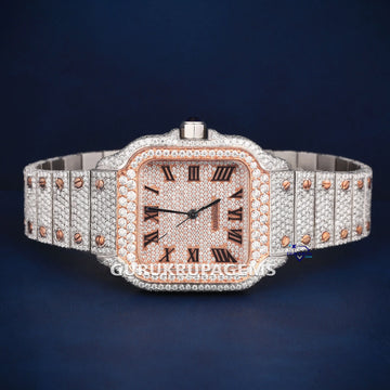 Two tone rose and white fully iced out diamond watch Gurukrupa-Gems