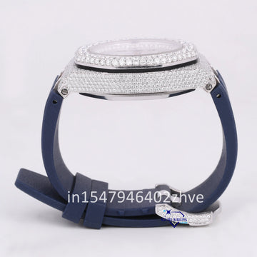 Unique chronograph style blue belt diamond watch