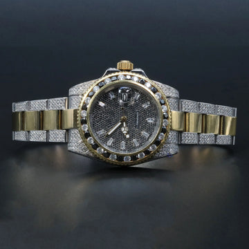 Unique yet Stylish two tone hip hop diamond watch with moissanite diamonds with yellow and white color-Gurukrupa-Gems