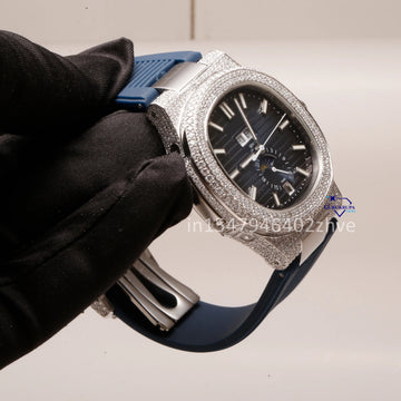 Upgrade your style with a classy diamond watch featuring a moissanite diamond-studded rubber belt