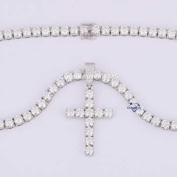 VVS Clarity Round Lab Diamond Tennis Chain With Cross Diamond Pendant Gurukrupa-Gems
